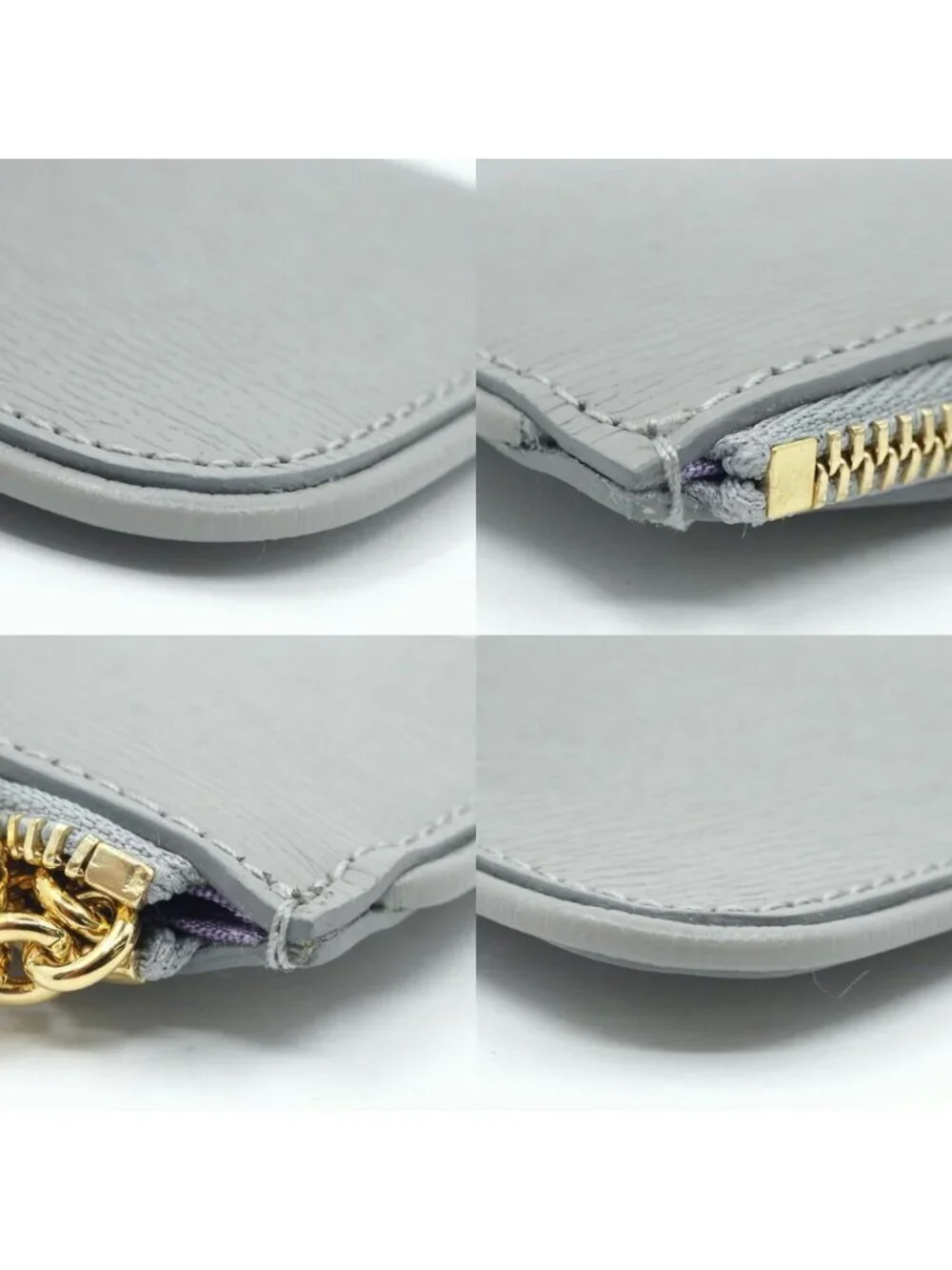 Gucci Coin Case Key Gray Gold Leather Logo Key